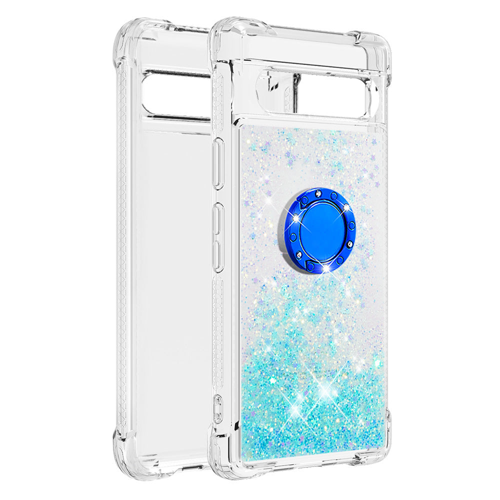 For Google Pixel 7a YB Quicksand Series-7 Liquid Quicksand TPU Phone Case Ring Kickstand Anti-drop Cover For Google Pixel 7a YB Quicksand Series-7 Liquid Quicksand TPU Phone Case Ring Kickstand Anti-drop Cover